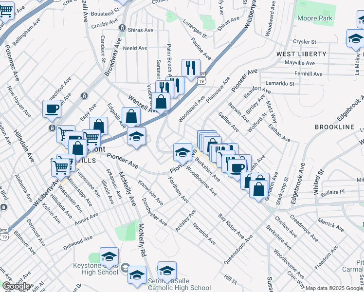 map of restaurants, bars, coffee shops, grocery stores, and more near 300 Bodkin Street in Pittsburgh