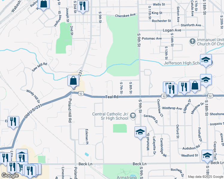 map of restaurants, bars, coffee shops, grocery stores, and more near 511 Oaklawn Drive in Lafayette