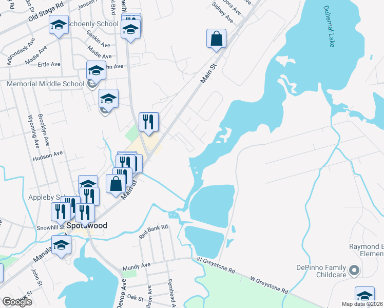 map of restaurants, bars, coffee shops, grocery stores, and more near 289 Main Street in Spotswood