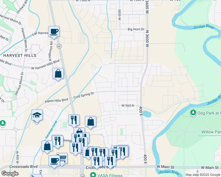 map of restaurants, bars, coffee shops, grocery stores, and more near 3955 West 740 North in Lehi