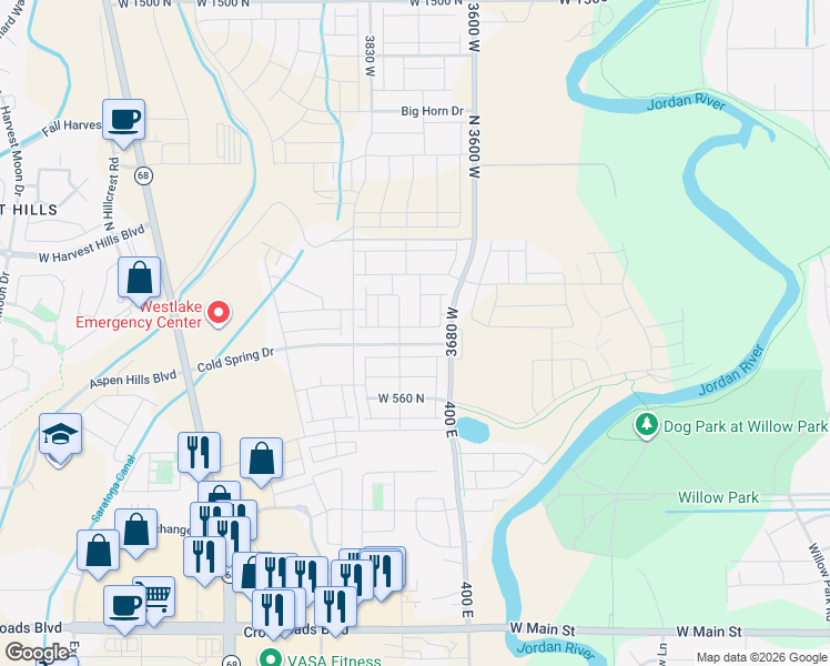 map of restaurants, bars, coffee shops, grocery stores, and more near 3785 West Cold Pond Avenue in Lehi