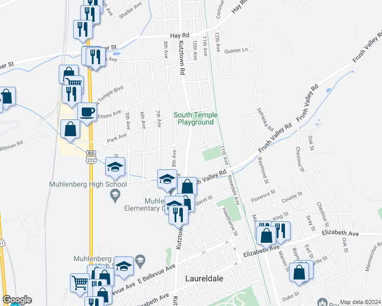 map of restaurants, bars, coffee shops, grocery stores, and more near 812 South Temple Boulevard in Temple