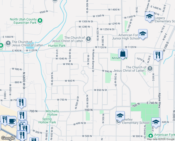 map of restaurants, bars, coffee shops, grocery stores, and more near 982 North 400 West in American Fork