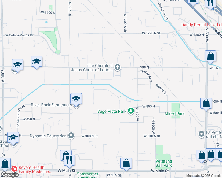 map of restaurants, bars, coffee shops, grocery stores, and more near 1356 West Sage Vista Drive in Lehi