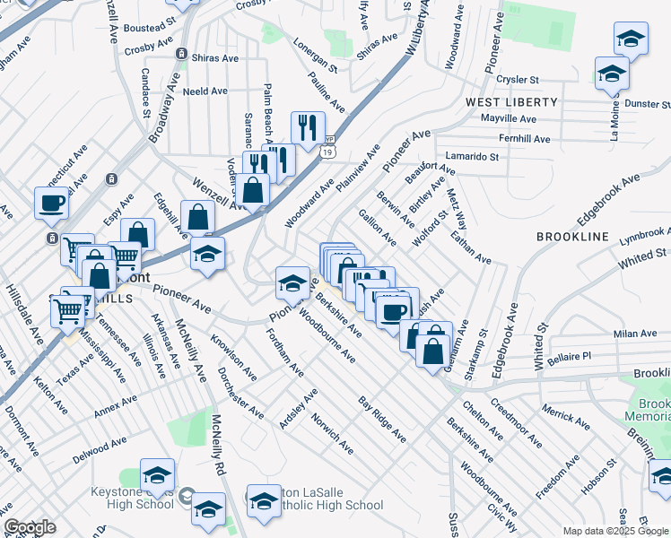 map of restaurants, bars, coffee shops, grocery stores, and more near 2544 Pioneer Avenue in Pittsburgh