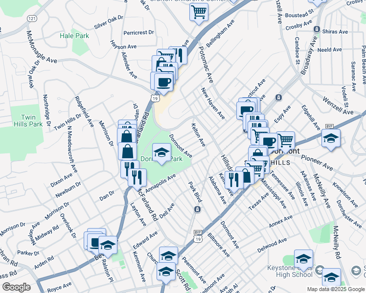 map of restaurants, bars, coffee shops, grocery stores, and more near 3056 Earlsmere Avenue in Pittsburgh