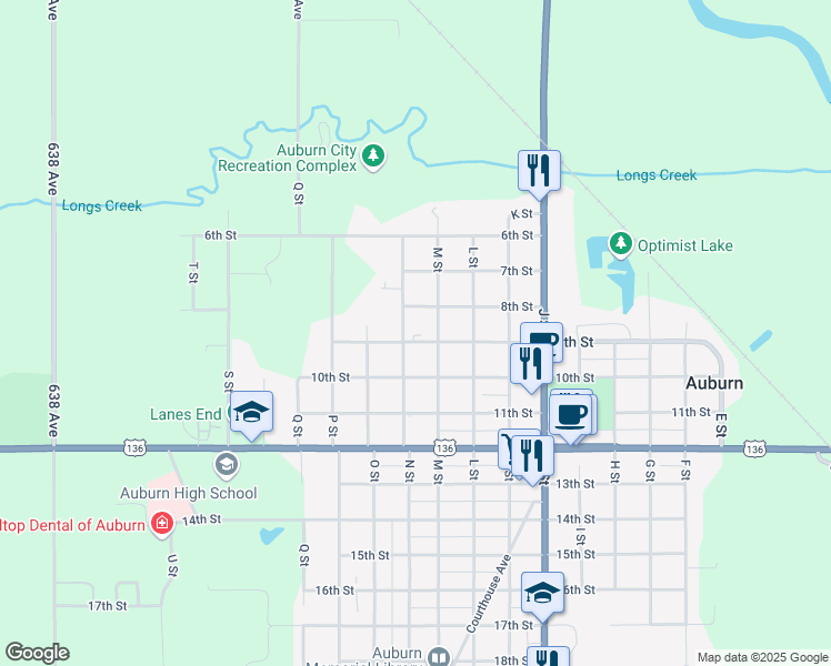 map of restaurants, bars, coffee shops, grocery stores, and more near 1308 9th Street in Auburn