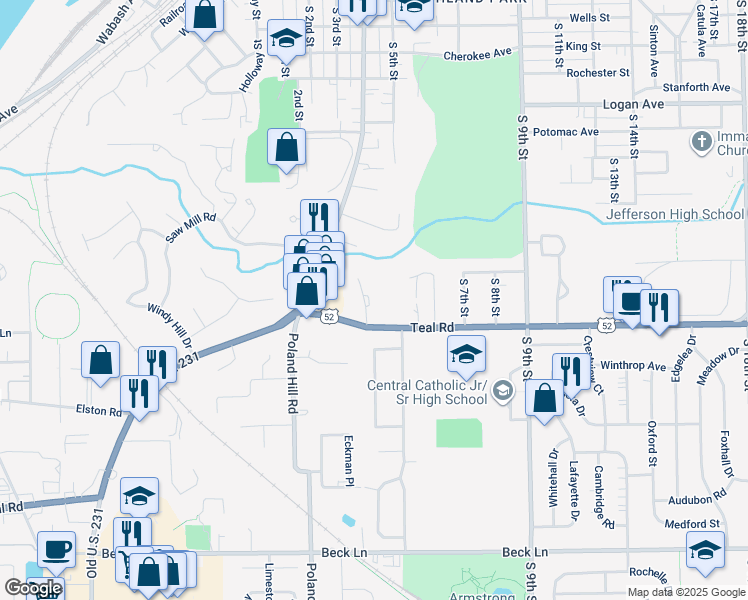 map of restaurants, bars, coffee shops, grocery stores, and more near 2111 Birch Lane in Lafayette