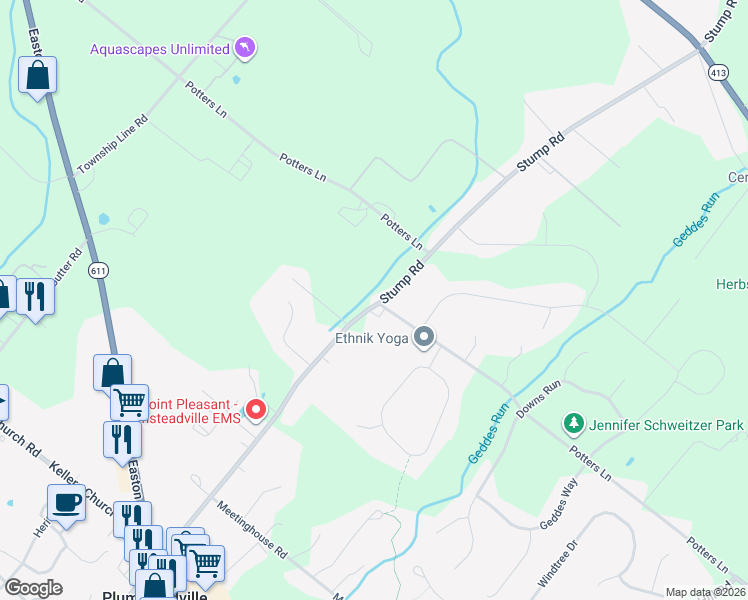map of restaurants, bars, coffee shops, grocery stores, and more near 5428 Stump Road in Bucks County