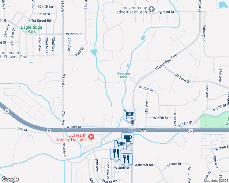 map of restaurants, bars, coffee shops, grocery stores, and more near in Greeley