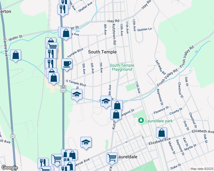 map of restaurants, bars, coffee shops, grocery stores, and more near 708 South Temple Boulevard in Temple