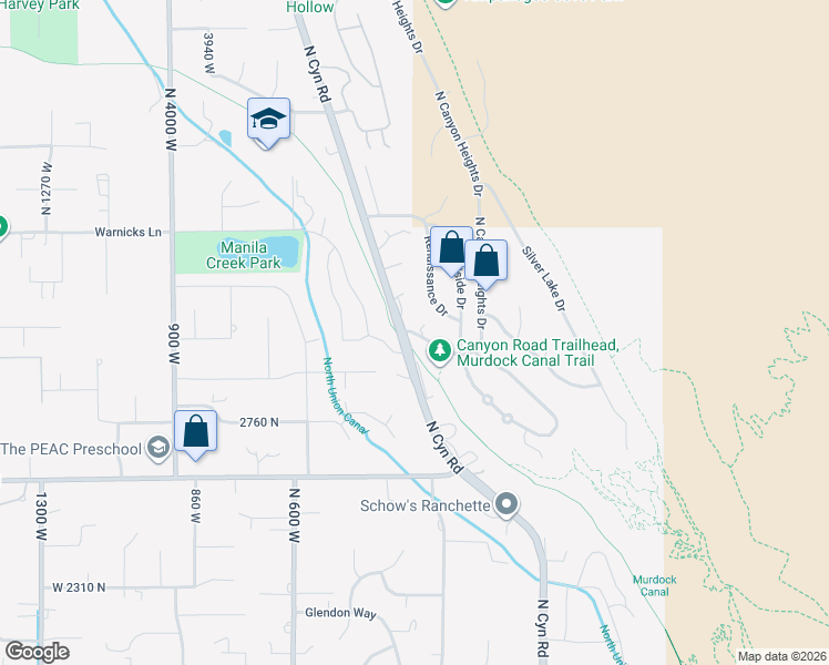 map of restaurants, bars, coffee shops, grocery stores, and more near 3667 West Canyon Heights Drive in Cedar Hills