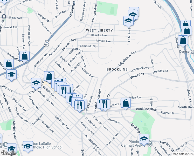map of restaurants, bars, coffee shops, grocery stores, and more near 919 Eathan Avenue in Pittsburgh
