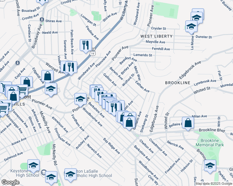 map of restaurants, bars, coffee shops, grocery stores, and more near 617 Rossmore Avenue in Pittsburgh