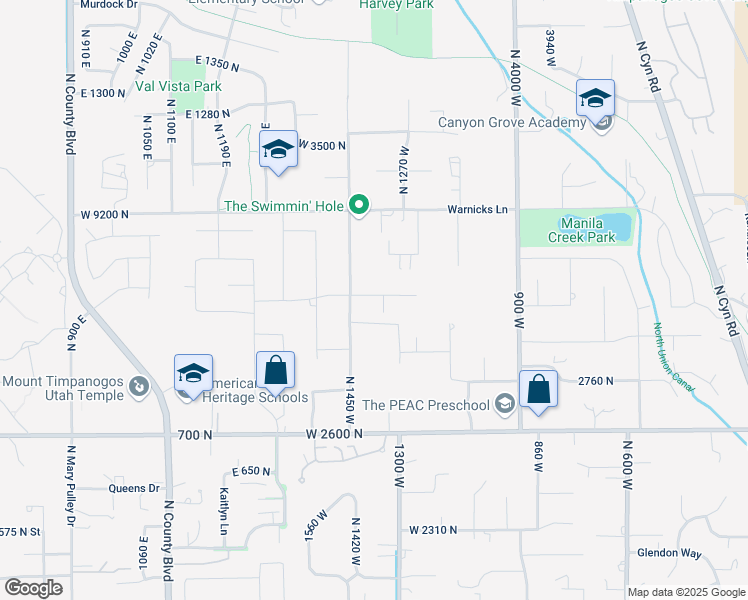 map of restaurants, bars, coffee shops, grocery stores, and more near 1373 West 3040 North Street in Pleasant Grove