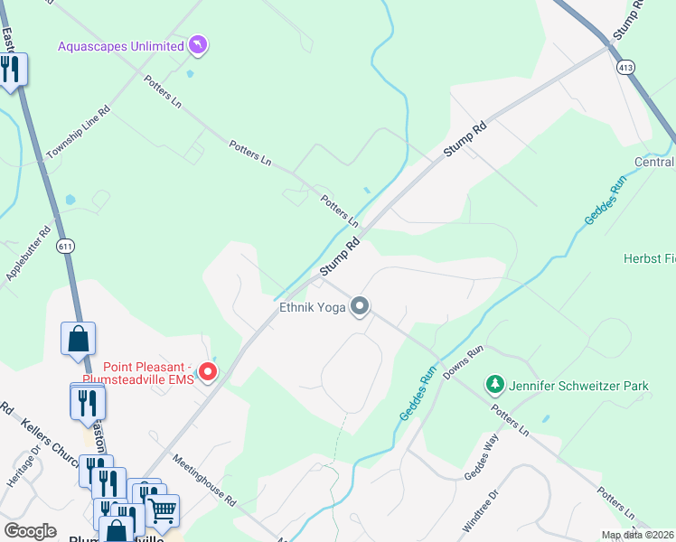 map of restaurants, bars, coffee shops, grocery stores, and more near 5428 Stump Road in Bucks County