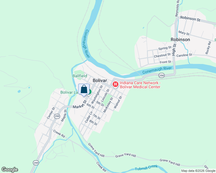 map of restaurants, bars, coffee shops, grocery stores, and more near 706 Lincoln Street in Bolivar