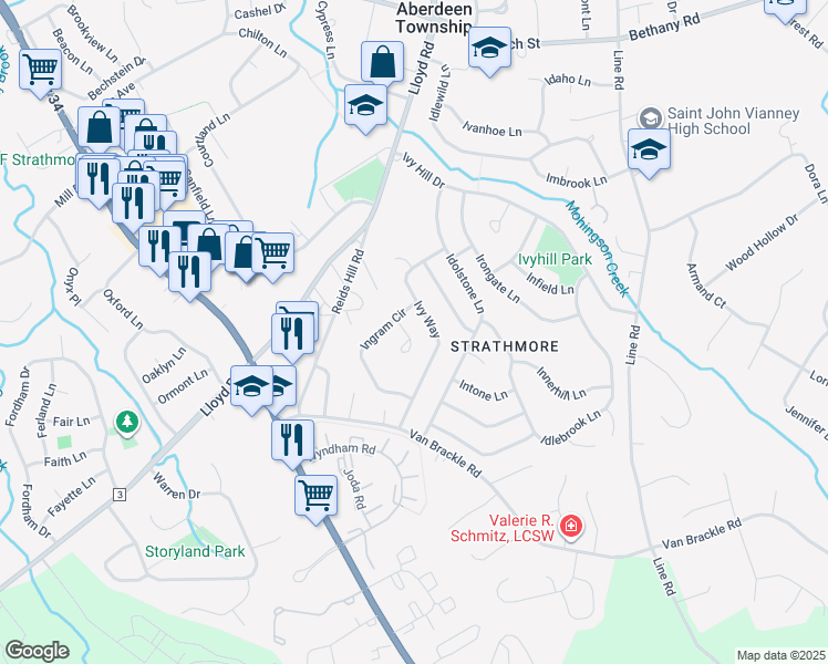 map of restaurants, bars, coffee shops, grocery stores, and more near 9 Island Place in Monmouth County