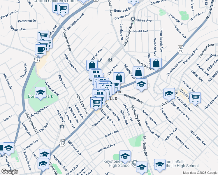 map of restaurants, bars, coffee shops, grocery stores, and more near 2851 Glenmore Avenue in Pittsburgh