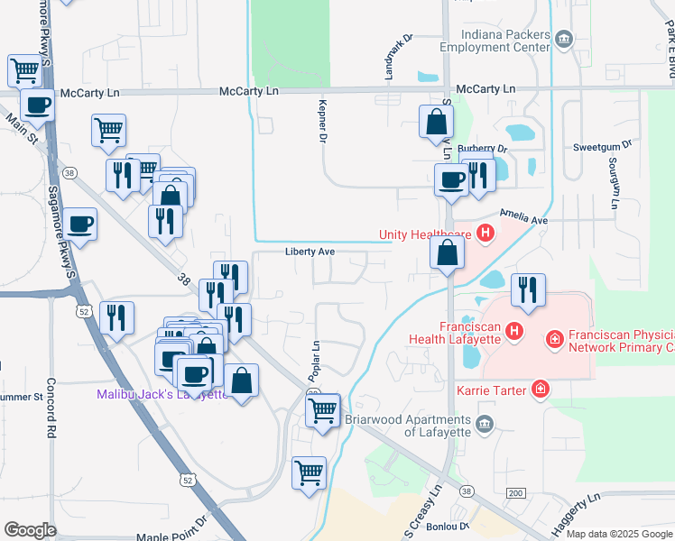 map of restaurants, bars, coffee shops, grocery stores, and more near 2511 Malden Road in Lafayette