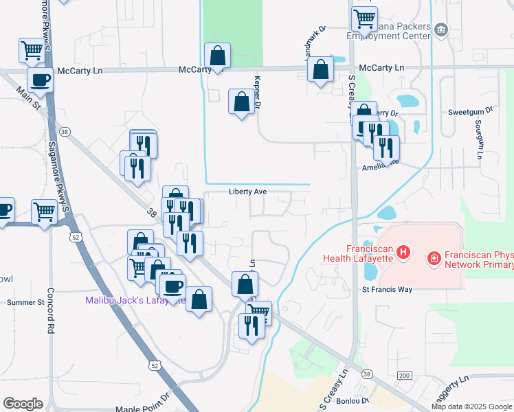 map of restaurants, bars, coffee shops, grocery stores, and more near 2511 Malden Road in Lafayette