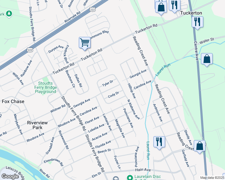 map of restaurants, bars, coffee shops, grocery stores, and more near 612 Georgia Avenue in Reading