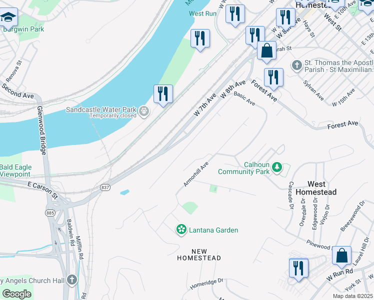 map of restaurants, bars, coffee shops, grocery stores, and more near 672 Doyle Avenue in Homestead
