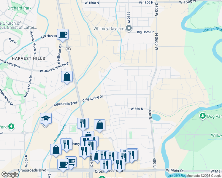 map of restaurants, bars, coffee shops, grocery stores, and more near 4056 West 740 North in Lehi