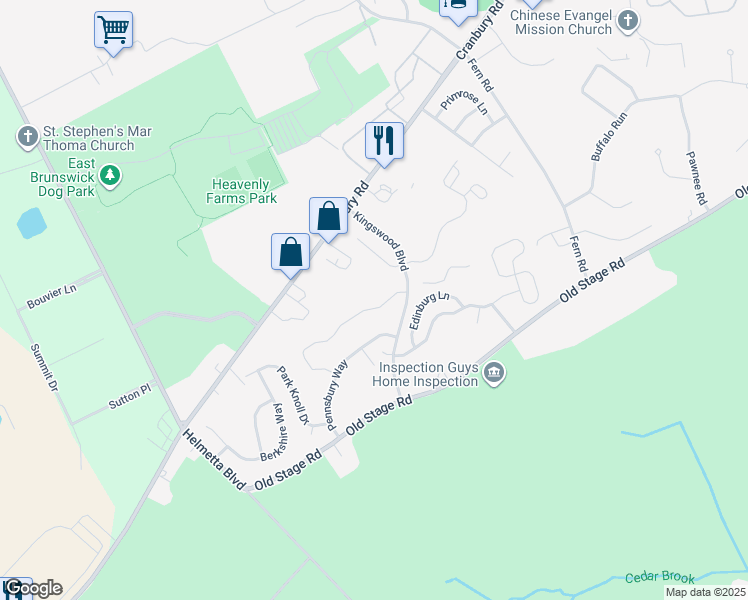 map of restaurants, bars, coffee shops, grocery stores, and more near 605 Cypress Lane in East Brunswick