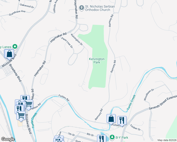 map of restaurants, bars, coffee shops, grocery stores, and more near 169 Kelvington Drive in Monroeville