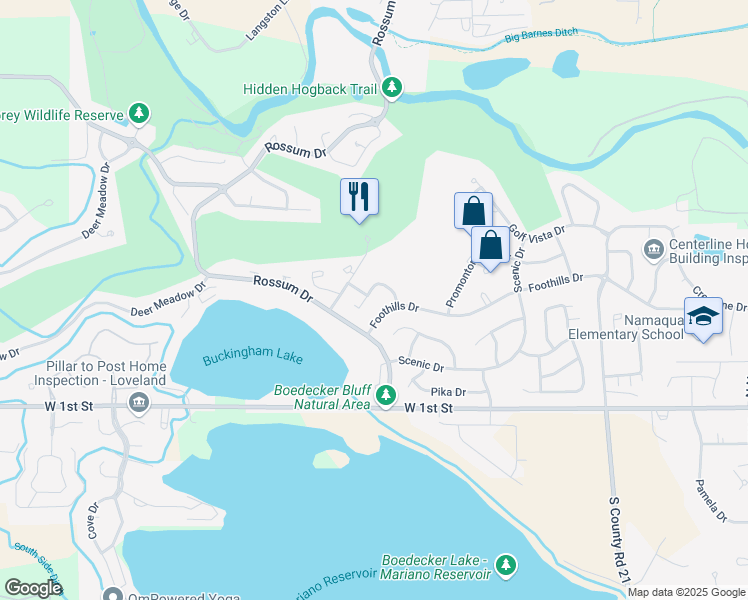 map of restaurants, bars, coffee shops, grocery stores, and more near 462 Mariana Pointe Drive in Loveland