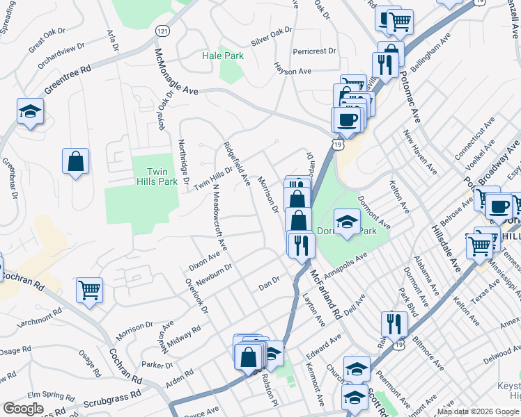 map of restaurants, bars, coffee shops, grocery stores, and more near 652 Ridgefield Avenue in Pittsburgh