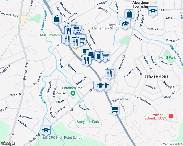 map of restaurants, bars, coffee shops, grocery stores, and more near 1140 New Jersey 34 in Monmouth County