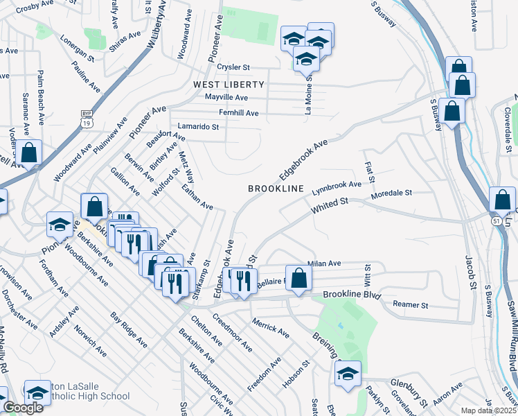 map of restaurants, bars, coffee shops, grocery stores, and more near 2001 Edgebrook Avenue in Pittsburgh