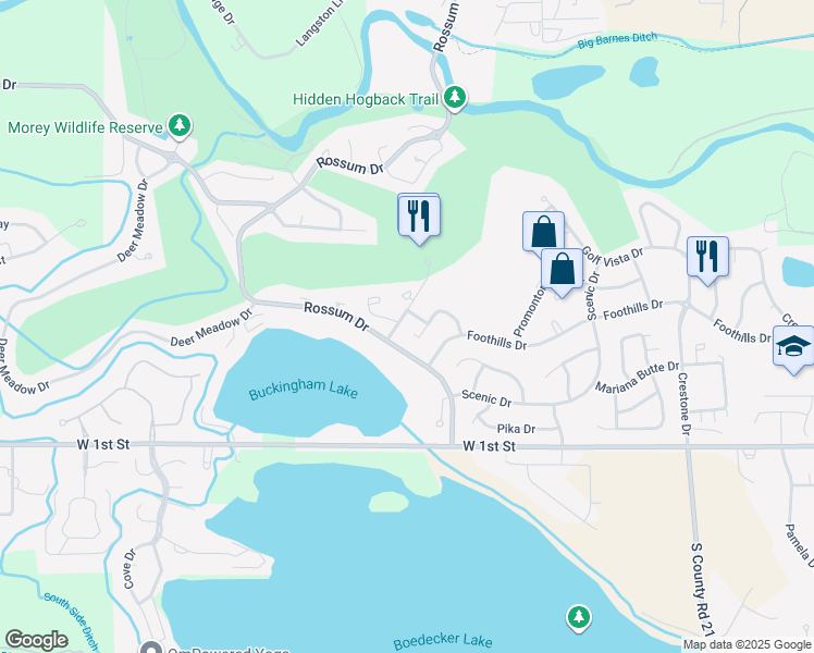 map of restaurants, bars, coffee shops, grocery stores, and more near 445 Mariana Pointe Court in Loveland