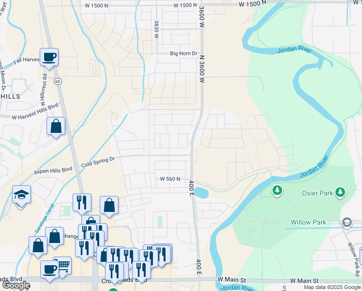 map of restaurants, bars, coffee shops, grocery stores, and more near 748 3770 West in Lehi