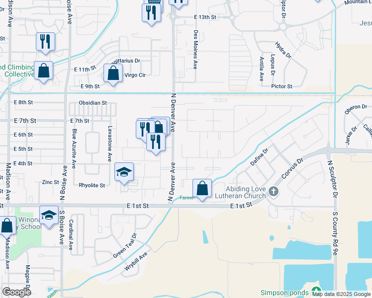 map of restaurants, bars, coffee shops, grocery stores, and more near 396 Emerald Court in Loveland