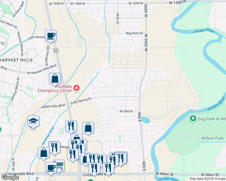 map of restaurants, bars, coffee shops, grocery stores, and more near 618 Canvasback Drive in Lehi