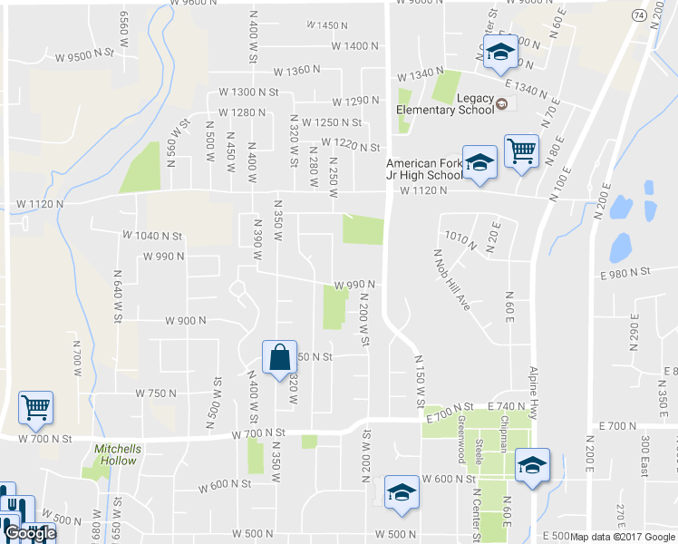 map of restaurants, bars, coffee shops, grocery stores, and more near 1016 North 250 West in American Fork