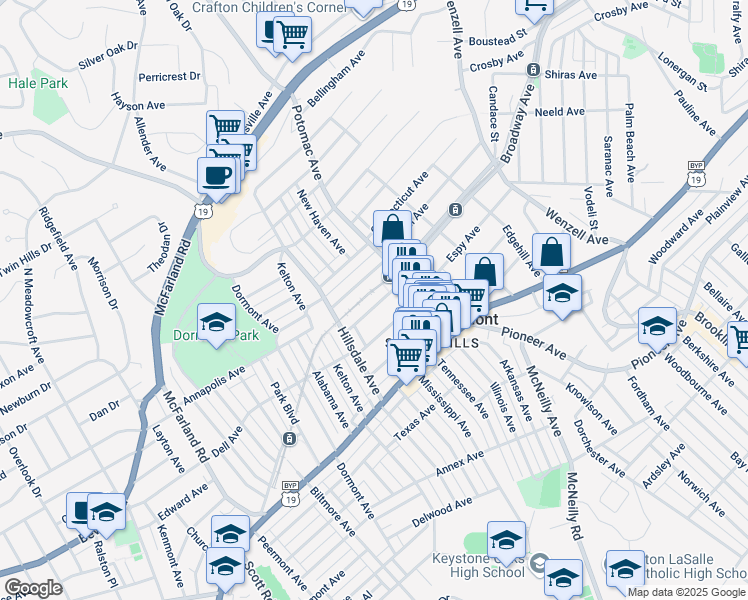 map of restaurants, bars, coffee shops, grocery stores, and more near 2936 Belrose Avenue in Pittsburgh