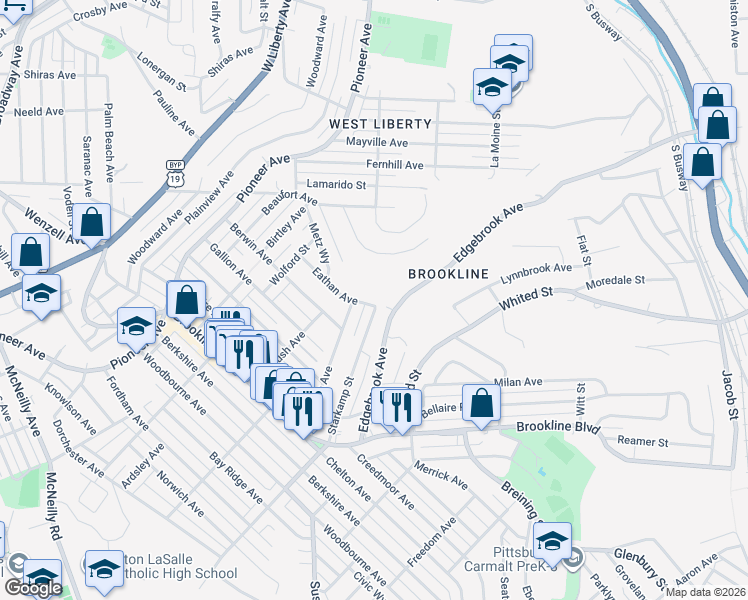 map of restaurants, bars, coffee shops, grocery stores, and more near 919 Eathan Avenue in Pittsburgh