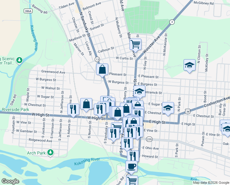map of restaurants, bars, coffee shops, grocery stores, and more near 114 West Hamtramck Street in Mount Vernon