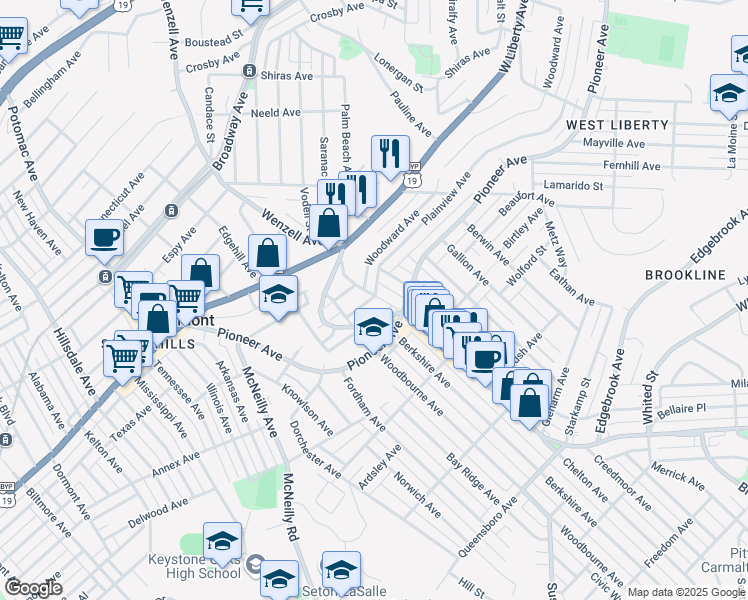 map of restaurants, bars, coffee shops, grocery stores, and more near 300 Bodkin Street in Pittsburgh