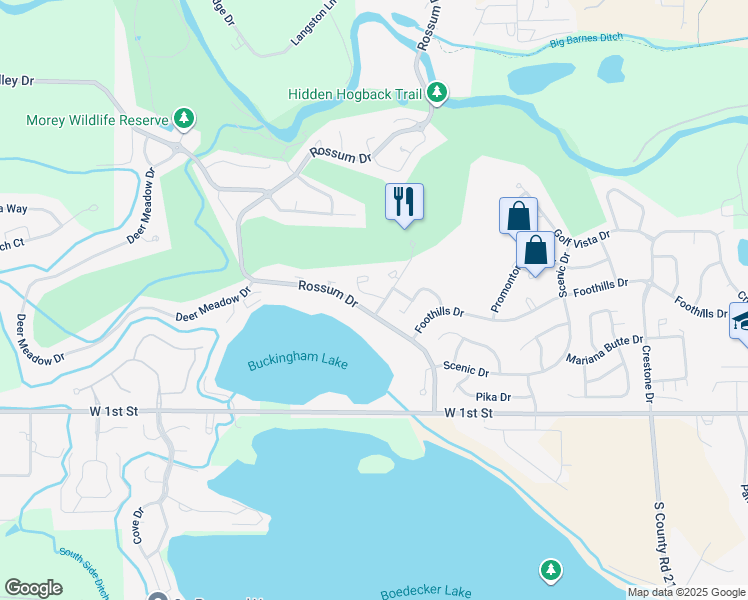 map of restaurants, bars, coffee shops, grocery stores, and more near 407 Clubhouse Court in Loveland