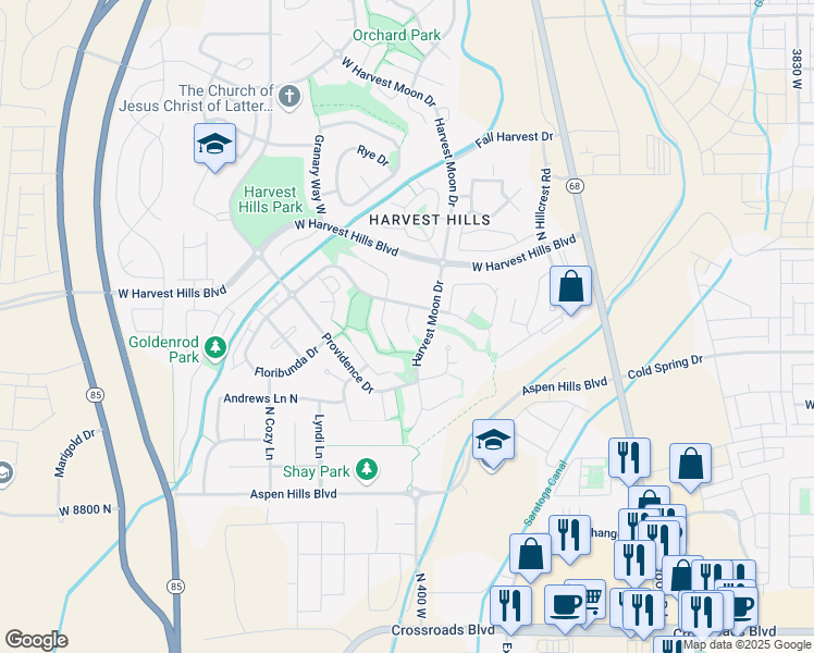 map of restaurants, bars, coffee shops, grocery stores, and more near 1902 West Thompson Place in Saratoga Springs