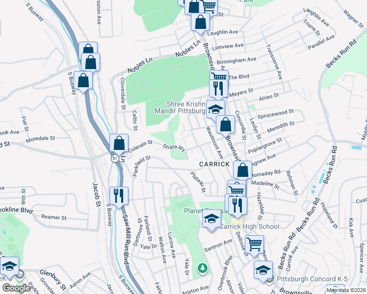 map of restaurants, bars, coffee shops, grocery stores, and more near 300 Newett Street in Pittsburgh