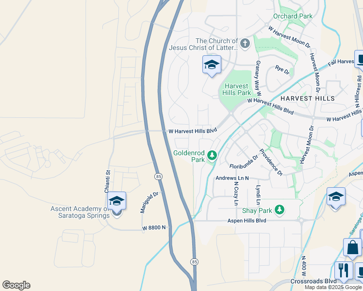 map of restaurants, bars, coffee shops, grocery stores, and more near 736 West Blue Violet Drive in Saratoga Springs