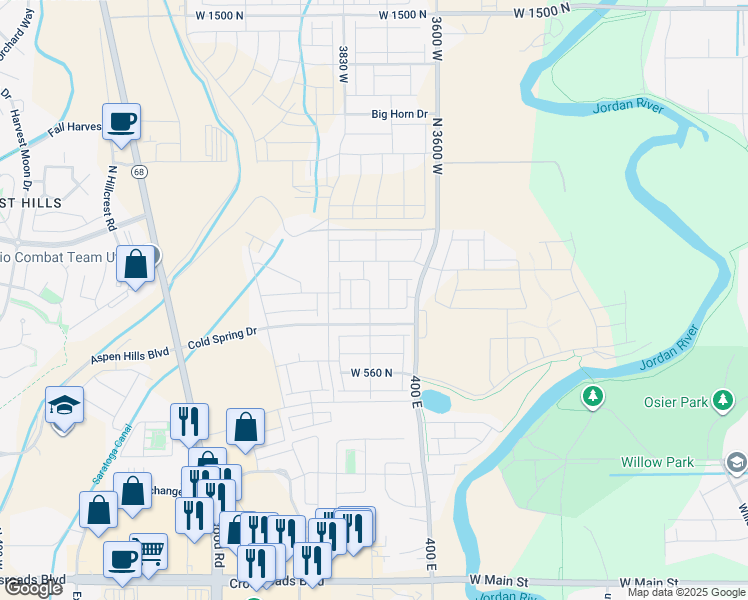 map of restaurants, bars, coffee shops, grocery stores, and more near 762 North 3820 West in Lehi