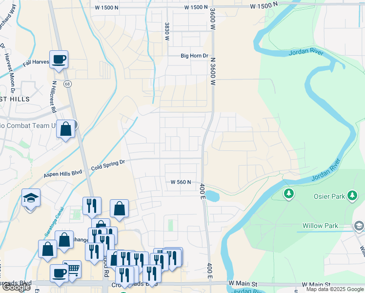 map of restaurants, bars, coffee shops, grocery stores, and more near 762 North 3820 West in Lehi