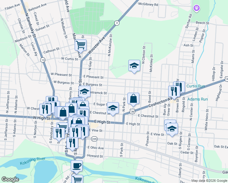 map of restaurants, bars, coffee shops, grocery stores, and more near 203 1/2 East Hamtramck Street in Mount Vernon